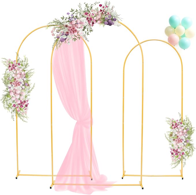 Toodour Arch Backdrop Stand 7.2FT, 6FT Set of 3 Gold Metal Wedding Balloon Arch by Toodour