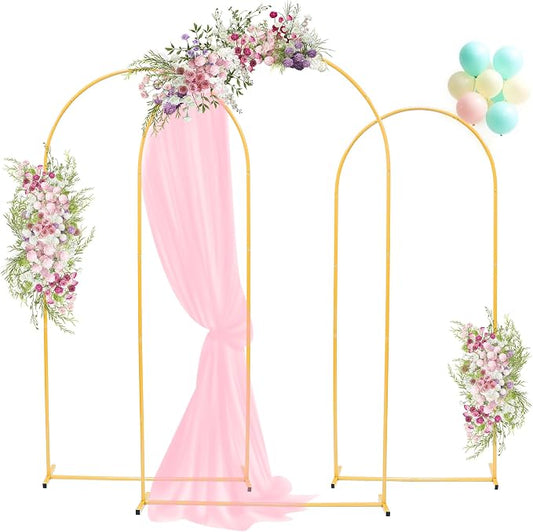 Toodour Arch Backdrop Stand 7.2FT, 6FT Set of 3 Gold Metal Wedding Balloon Arch by Toodour