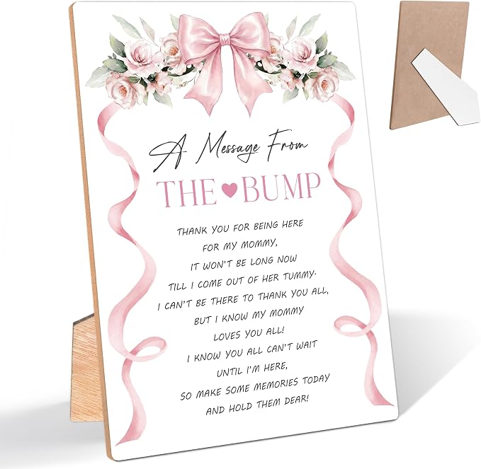 Pink Bow A Message From the Bump Baby Shower Signs, Wooden Gender Reveal Table by Unknown