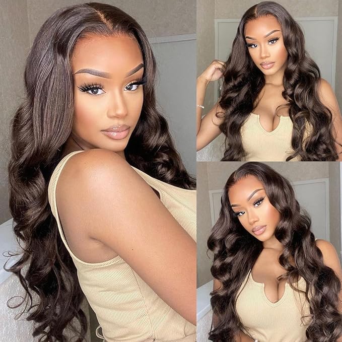 2X6 SKINLIKE HD Lace Closure Wigs Human Hair, Chocolate Brown Lace Front Wig, Body Wave Human Hair Wig Pre-Plucked Bleached Knots 250% Density HD Lace Closure Wigs 30 Inch