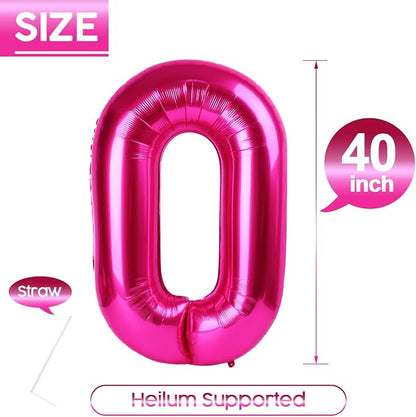 0 Balloon - Hot Pink Birthday Number Balloons, 40 Inch Party Decorations | Hot - Image 5
