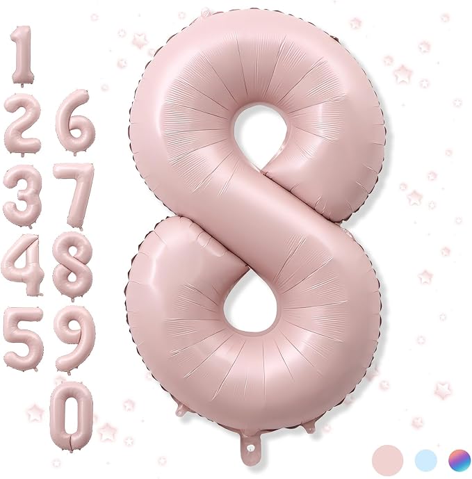 Foil 8 Balloon, Dusty Light Pink Big Number 8 Balloons by Froova