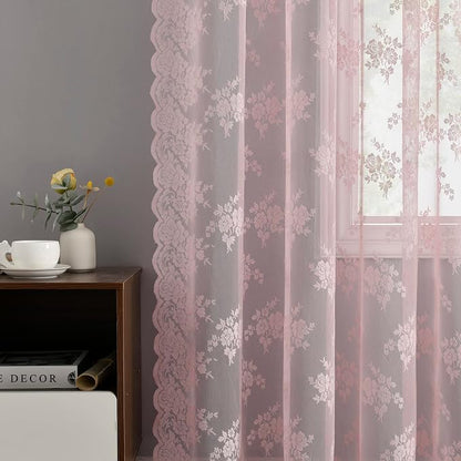 Kotile Pink Sheer Lace Curtains - Image 5