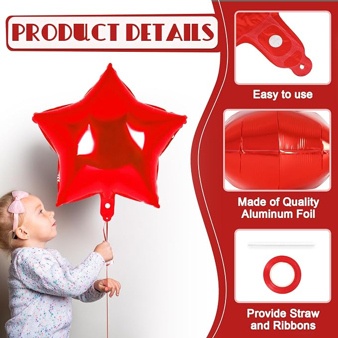 20 Pcs Star Balloons, 18 Inch Red Star Foil Balloons, Stars Shaped Balloon - Image 5