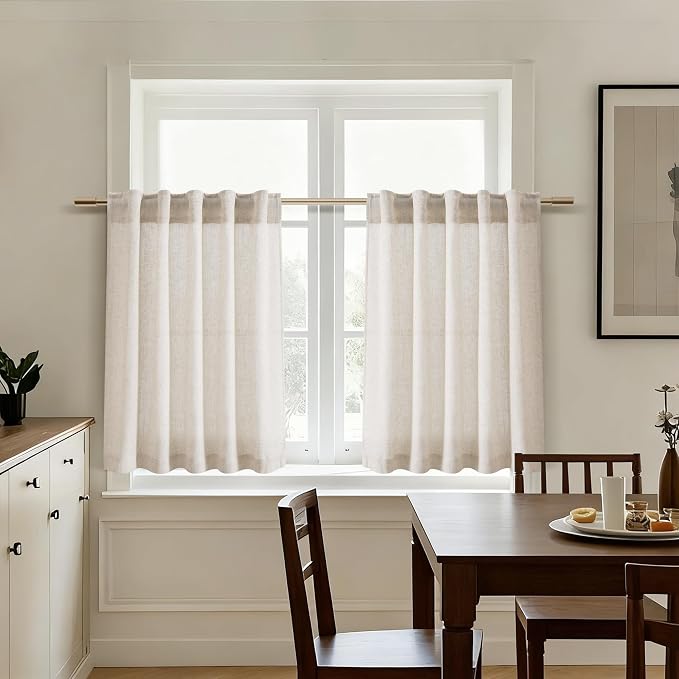 Kitchen Curtains Linen 36 Inch Length Beige Farmhouse Small Cafe Curtains Semi - Image 7