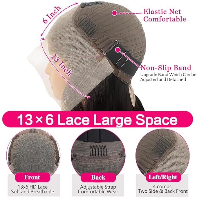 40 Inch 13x6 Deep Wave Lace Front Wigs Human Hair Pre Plucked 250% Density 13x6 HD Transparent Lace Frontal Wigs Human Hair Glueless Deep Curly Human Hair Wigs For Women Natural Color