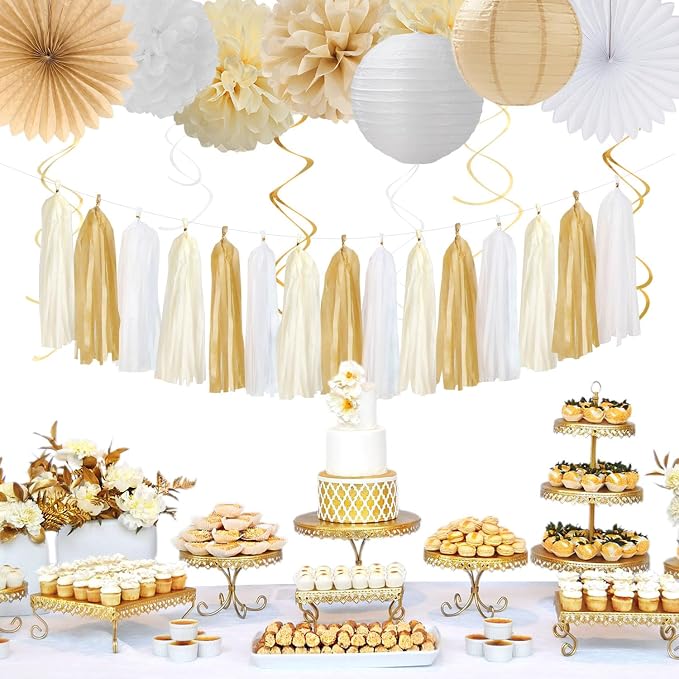 Champagne Gold White Bridal-Shower Party-Decorations - Image 5