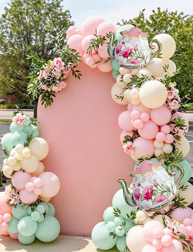 Tea Party Balloon Garland Arch Kit, Girls Birthday Decor | Pastel Pink Green - Image 5