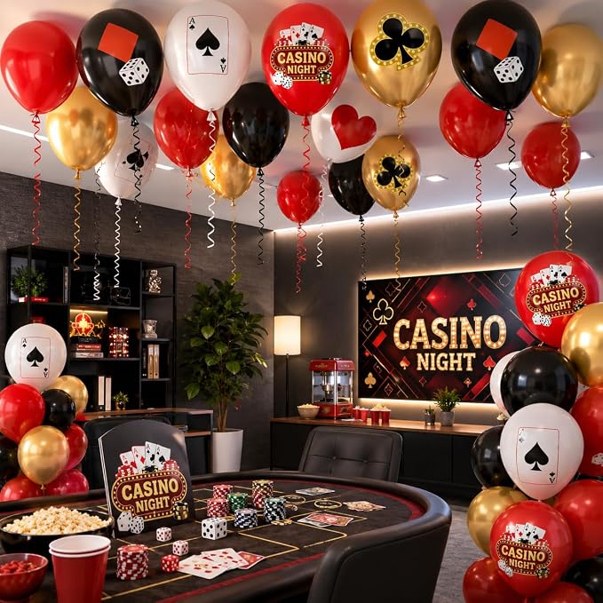 HILAVO Casino Balloons 12 Inch Dice Poker Casino Theme Balloons Red Black Gold - Image 6