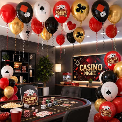 HILAVO Casino Balloons 12 Inch Dice Poker Casino Theme Balloons Red Black Gold - Image 6