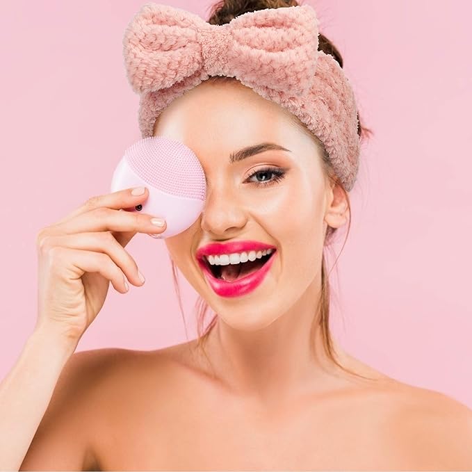 3 Pack Spa Headbands Microfiber Bowtie Headbands for Women for Washing Face, White, Gray, Pink