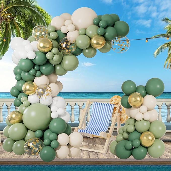 CboDeco Sage Green Balloon Garland Arch Kit, Sage Green Olive White Gold - Image 5