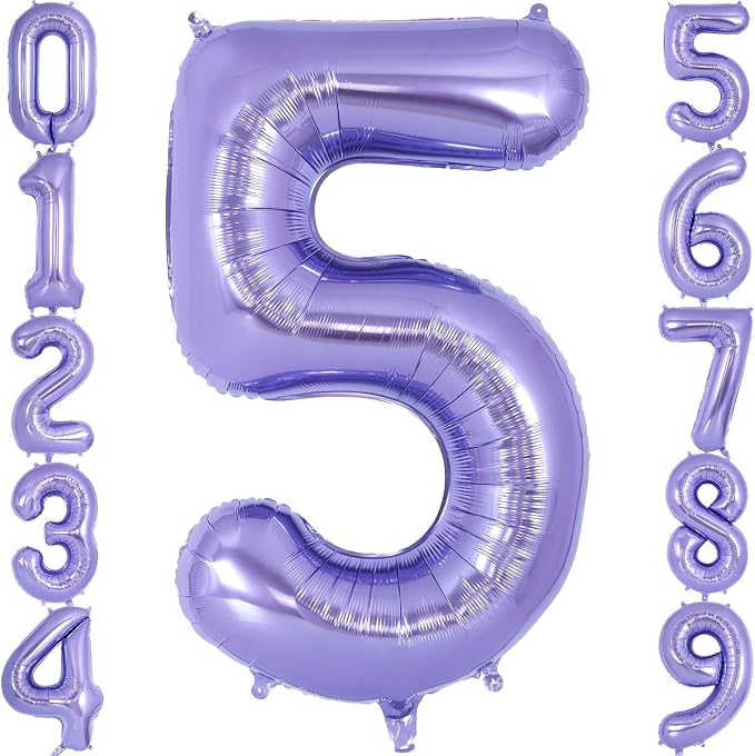 Purple Number 5 Balloon 40 Inch, Big Large Foil Helium Number Balloons by AIQINHU