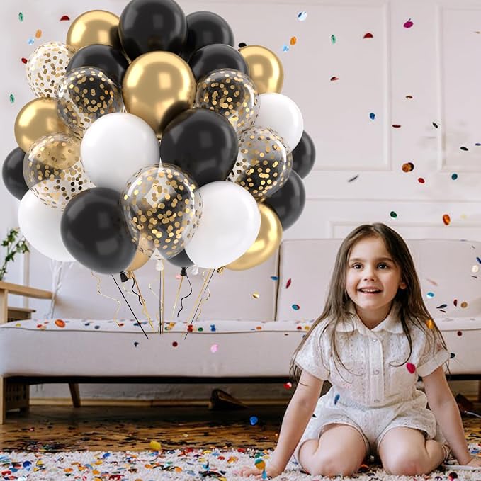 Patimate Black Gold Confetti Balloons Set - Image 8