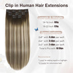 XDhair Human Hair Clip in Hair Extensions 22 Inch 6pcs 120g Balayage Color 3 Darker Brown to 8 Ash Brown and 22 Golden Blonde Double Weft Clip in Hair Extensions(22”, 3/8/22)