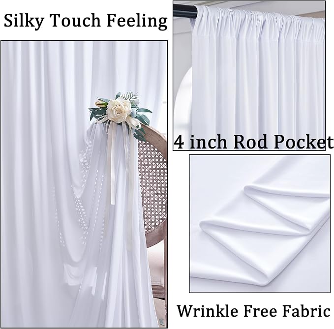 20ft x 8ft Wrinkle Free White Backdrop Curtains - Image 2