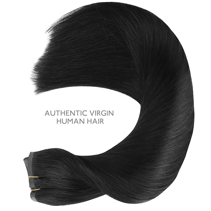 WENNALIFE Seamless Clip In Hair Extensions, 14 Inch 130g 7pcs Jet Black Hair Extensions Clip in Human Hair Invisible PU Skin Weft Natural Remy Human