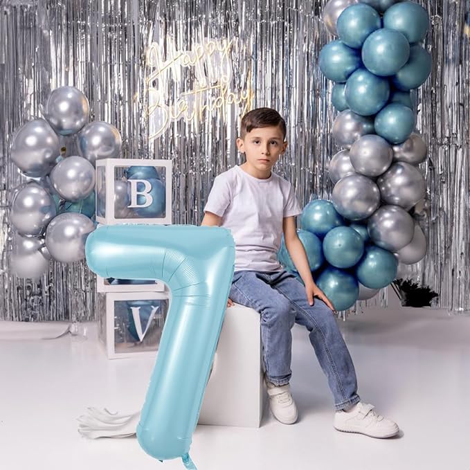 40 Inch 7th Birthday Number Balloon, Baby Blue Foil Giant Self Inflating 7 - Image 3