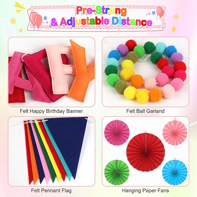 Rainbow 3D Happy Birthday Banner, Pre-Strung Felt Party Decorations | - Image 5