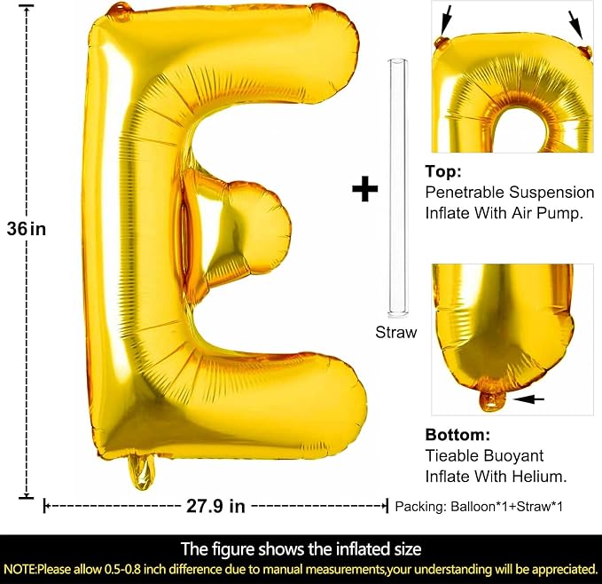 Lovoir 40 Inch Large Gold Letter E Balloons Big Size Jumbo Mylar Foil Helium - Image 2