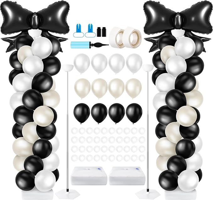 Kasyat 2 Sets Black Bow Balloon Column Stand Kit by Kasyat