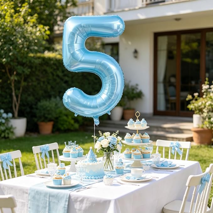 Pastel Blue 2 Balloon Number, Light Blue 2 Balloons - Image 5