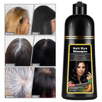 Instant Black Hair Dye Shampoo 3 in 1 for Men Women, Herbal Hair Color Shampoo for Gray Hair Coverage, Natural Champu Para Canas Easy to Use 17.6 FL OZ (Black)