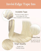 GOO GOO Invisi Edge Tape in Hair Extensions Human Hair, 17/22/60 Balayage Ash Blonde to Golden Blonde and Platinum Blonde, 20pcs 18inch 50g, Virgin Remy Hair, Seamless Injected Tape, Natural Look