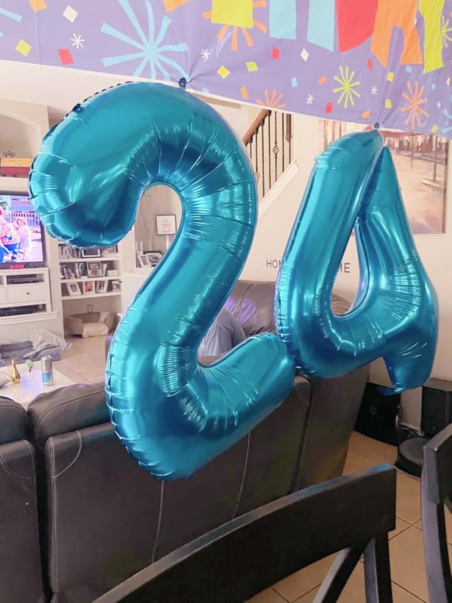 7 Balloon Numbers Birthday Decorations, 40In Light Blue Balloons - Image 3