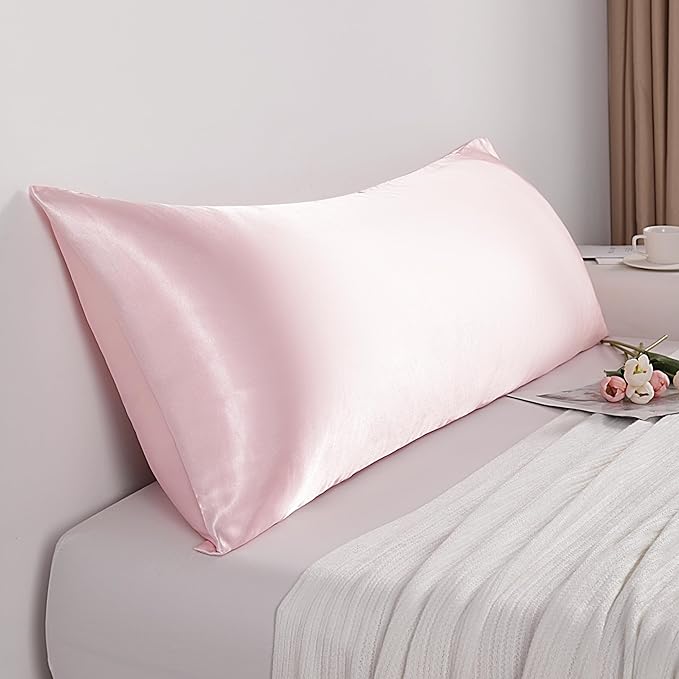 NTBAY Satin Body Pillowcase for Hair and Skin, Luxurious and Silky Pillow case with Envelope Closure, 20x54 Inches, Light Pink