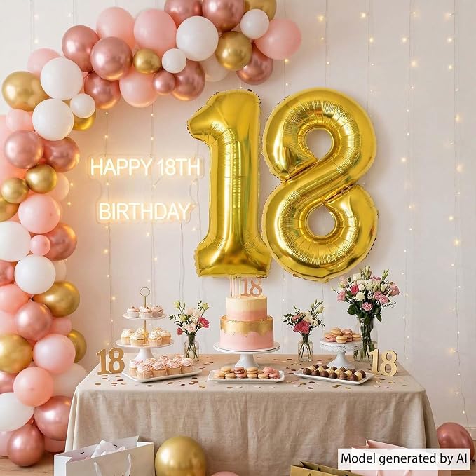 Gold Number 18 Balloon 40 Inch, Shiny Foil Decor - Image 7