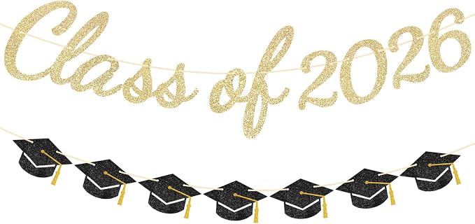 jijAcraft Class of 2026 Graduation Banner Set, Pre-Strung Graduation Party by jijAcraft