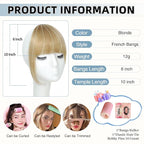 Clip In Bangs for Women, Blonde French Bangs Hair Clip with Temples, 100% Real Human Hair Layered Curved Fringe for Halloween and Daily Use(Blonde, French Bangs)