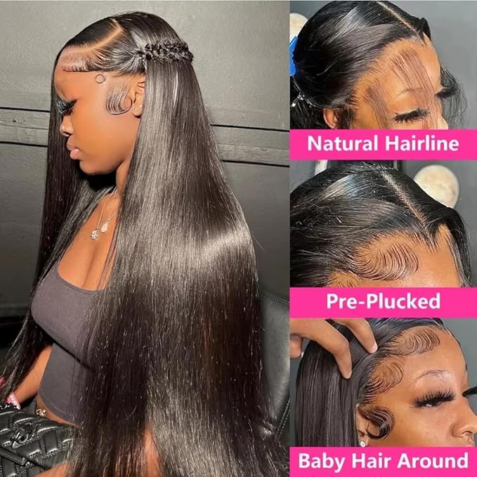 sdamey 360 Straight Lace Front Wigs Human Hair HD Transparant Full Lace Wigs For Women 200 Density Wigs Human Hair Pre Plucked With Baby Hair 12A Brazilian Virgin Hair Natural Color 22inch