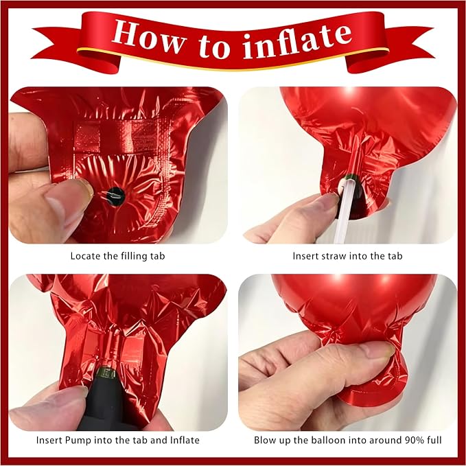 Red Happy Birthday Balloons Banner 16 Inch Mylar Foil Letters, 10 Inch Five & - Image 6