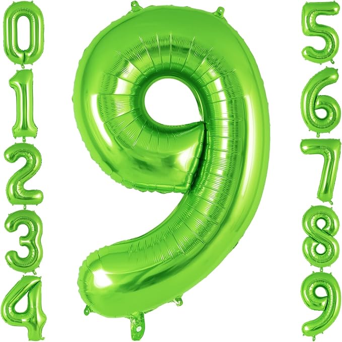 Green Number 9 Balloon 40 Inch, Big Large Foil Helium Number Balloons, Jumbo by AIQINHU
