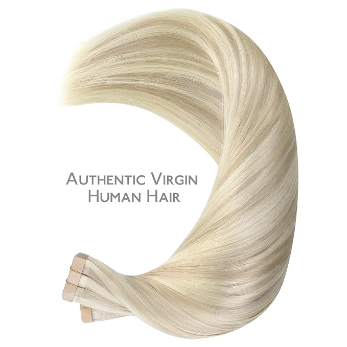 WENNALIFE Tape in Hair Extensions Human Hair, 40pcs 60g 10 inch Ash Blonde Highlighted Platinum Blonde Hair Extensions Real Human Hair Straight Tape in Extensions Invisible Human Hair Extensions