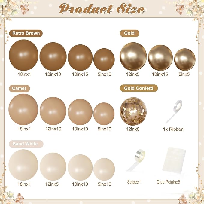 Brown Gold Sand White Balloons Garland Arch Kit 126Pcs | Neutral Brown Balloons - Image 6