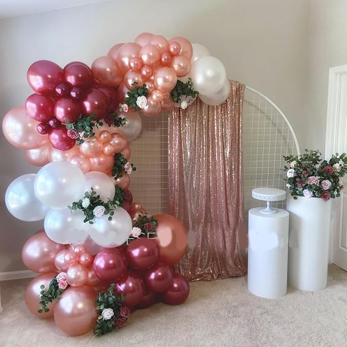 Burgundy Red and Pink Balloons, 60 Pack 12in Rose Gold Wine Red Light Pink - Image 6