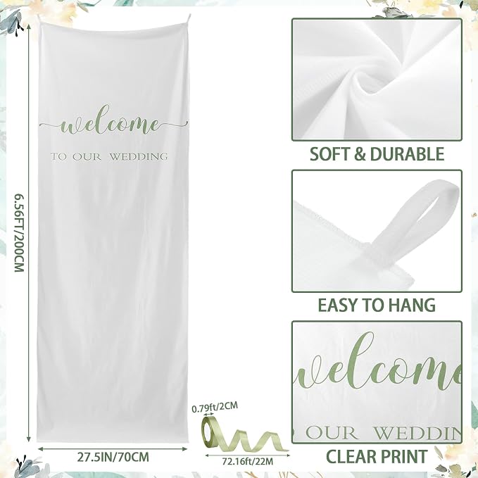 Tingjoo 27 × 78 Inch Welcome to Our Wedding Fabric Banner Long Wedding Party - Image 3