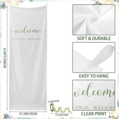 Tingjoo 27 × 78 Inch Welcome to Our Wedding Fabric Banner Long Wedding Party - Image 3