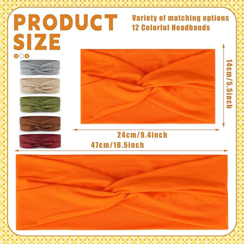 12 Pcs Headbands for Women Wide Sports Sweat Absorb Headbands Thick Sports Stretchy Sweat Bands Non-Slip Hair Bands for Running Yoga Boho Twisted Hair Accessories