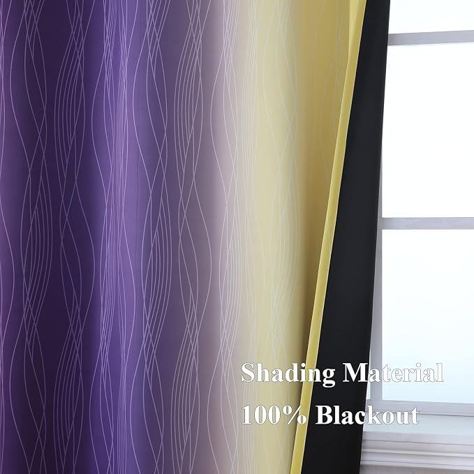 Yellow and Purple Ombre Blackout Curtains 45 Inch Length 2 Panels, Full Room - Image 5
