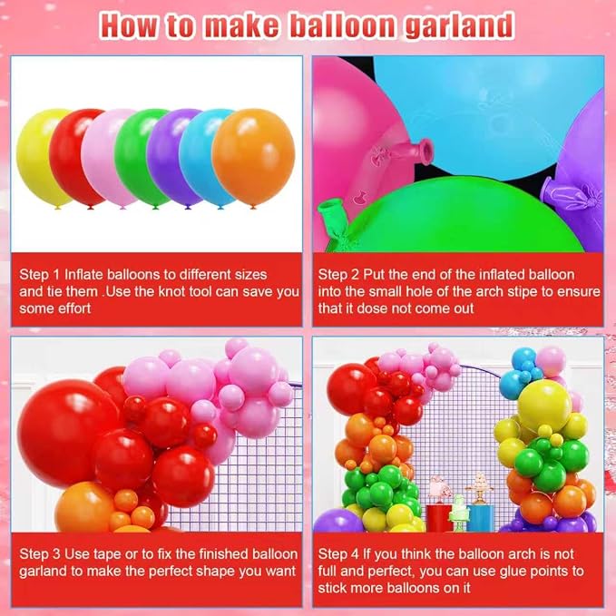YMSZ Rainbow Colorful Balloons Arch Kit, Baby Shower, Anniversary Party - Image 3