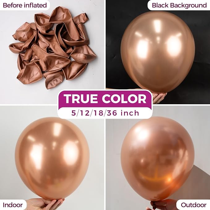 Bezente Rose Gold Metallic Chrome Balloons 100 Pack 12 inch | Rose Gold Latex - Image 2