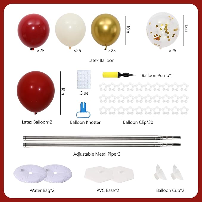 Burgundy Gold White Balloon Column Stand Kit of 2 | 102 Pcs Maroon Sand White - Image 3