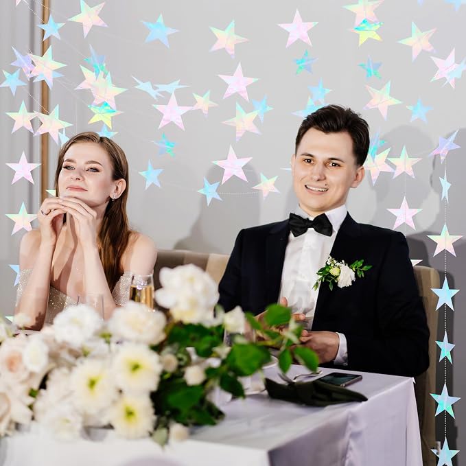 Spakon 65 Feet Glitter Star Paper Garland Banner Hanging Decoration Star - Image 4