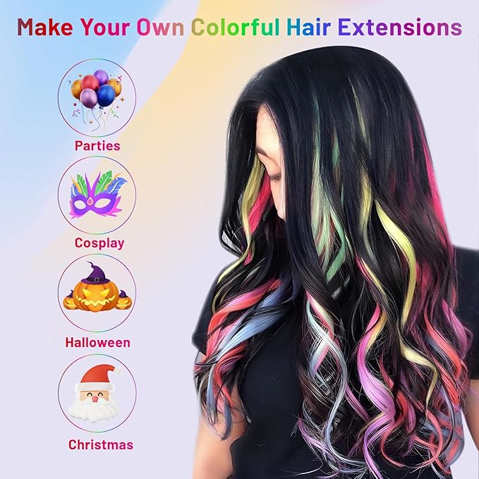 Colored Hair Extensions Curly Wavy Accessories for Girls Women,Multi-colors Party Highlights Clip in Synthetic Rainbow Hairpiece for Kids Christmas Favors Gift(22 PCS Colorful)