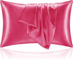 BEDELITE Satin Pillowcase for Hair and Skin, Super Soft and Cooling Similar to Silk Pillow Cases 2 Pack with Envelope Closure, Gift for Women Men(20"x26" Standard Size, Hot Pink)