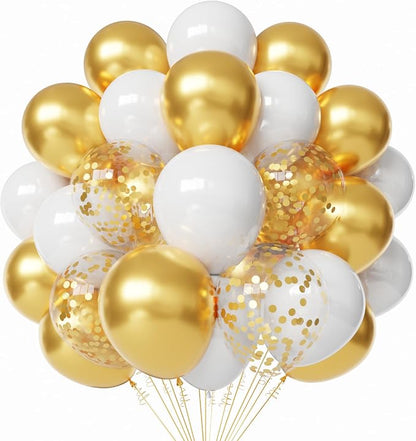 White and Gold Latex Balloons, Baby Shower Party Decorations by PATYDECRO